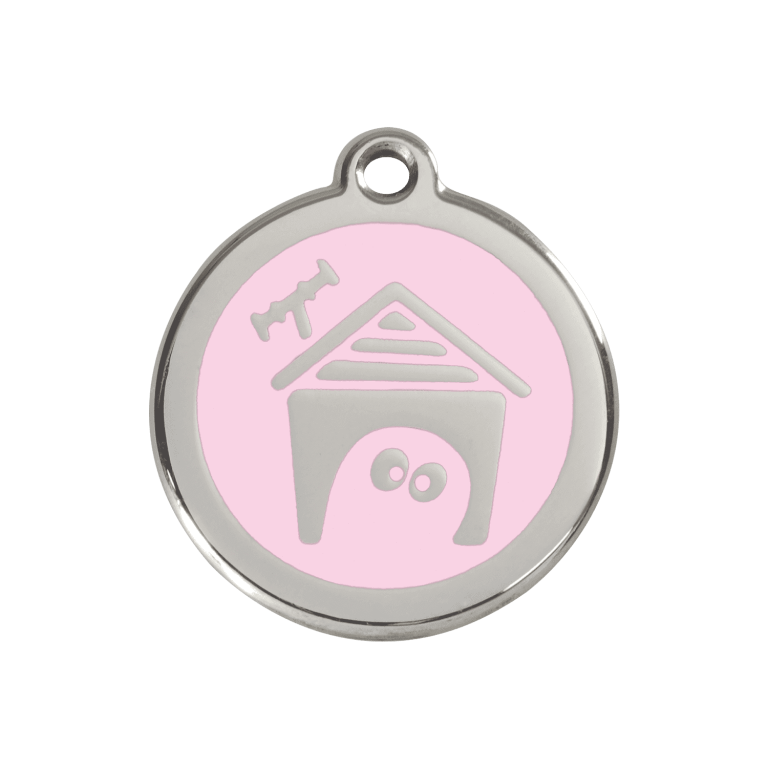 Vue avant - Médaille personnalisée pour chien Red Dingo rose en émail et acier inoxydable - Talla M - Référence 01-DH-PK-ME