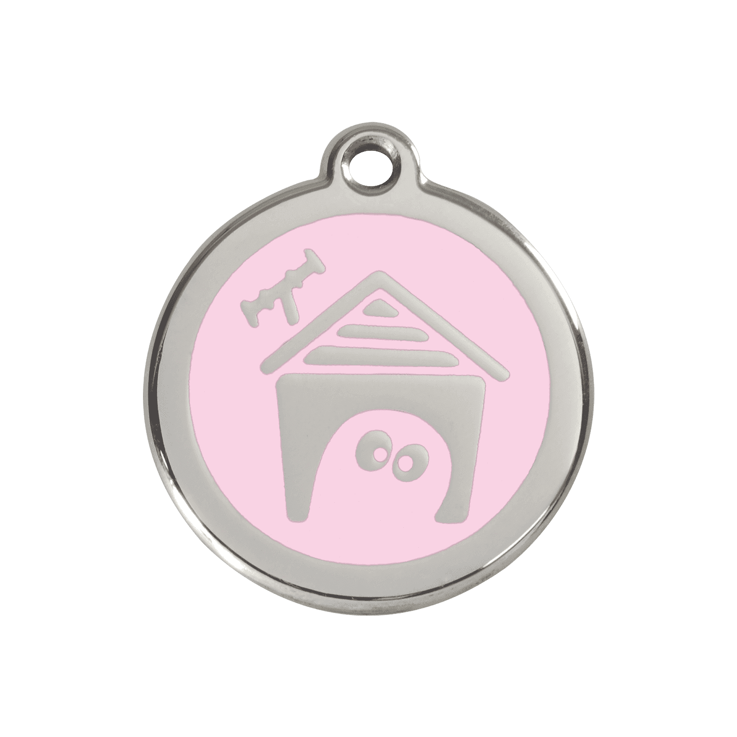 Vue avant - Médaille personnalisée pour chien Red Dingo rose en émail et acier inoxydable - Talla M - Référence 01-DH-PK-ME