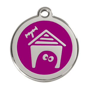 Placa para perro grande con caseta en esmalte violeta y acero inoxidable