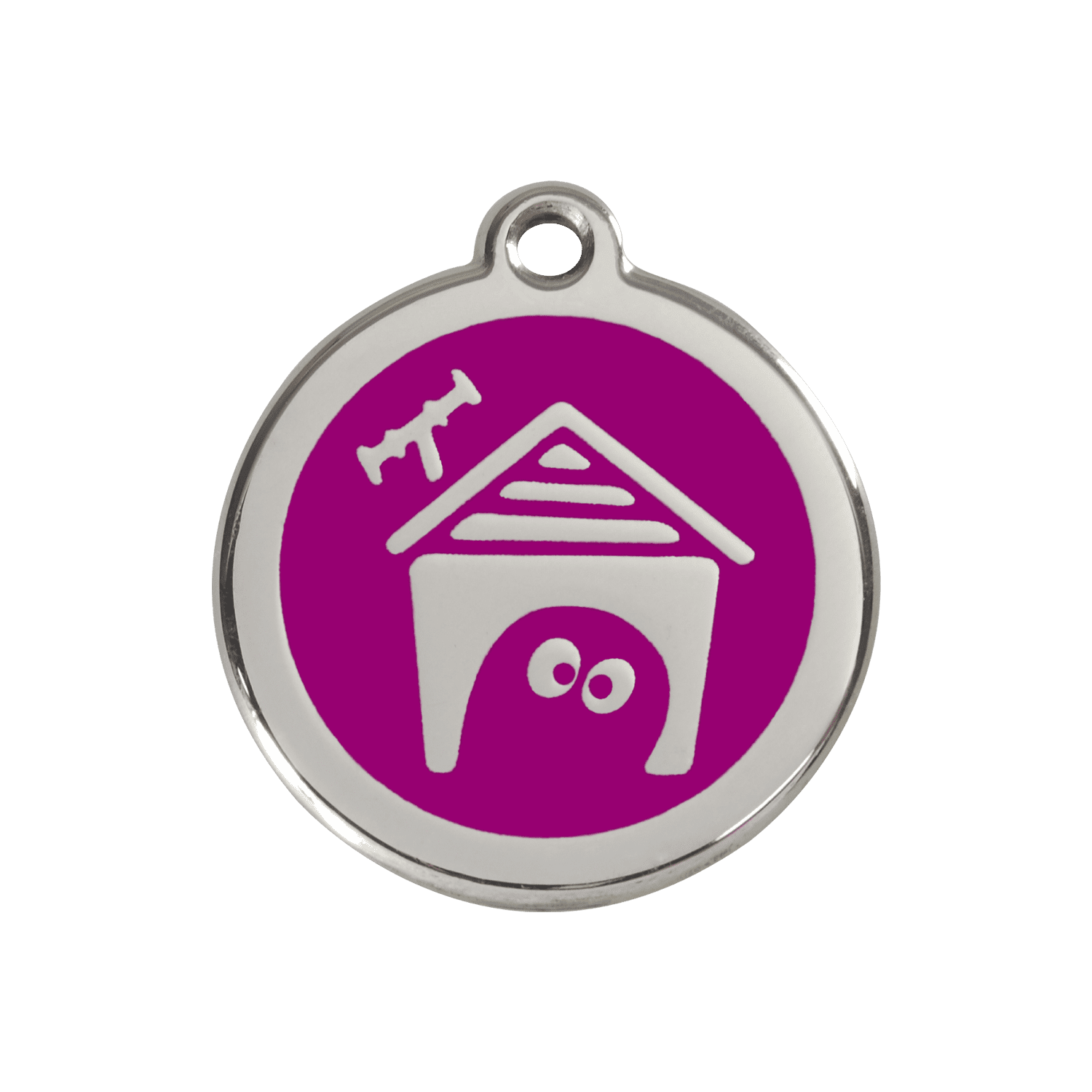 Vue avant - Médaille personnalisée pour chien Red Dingo en émail et acier inoxydable - Motif Niche - Violet - Talla M