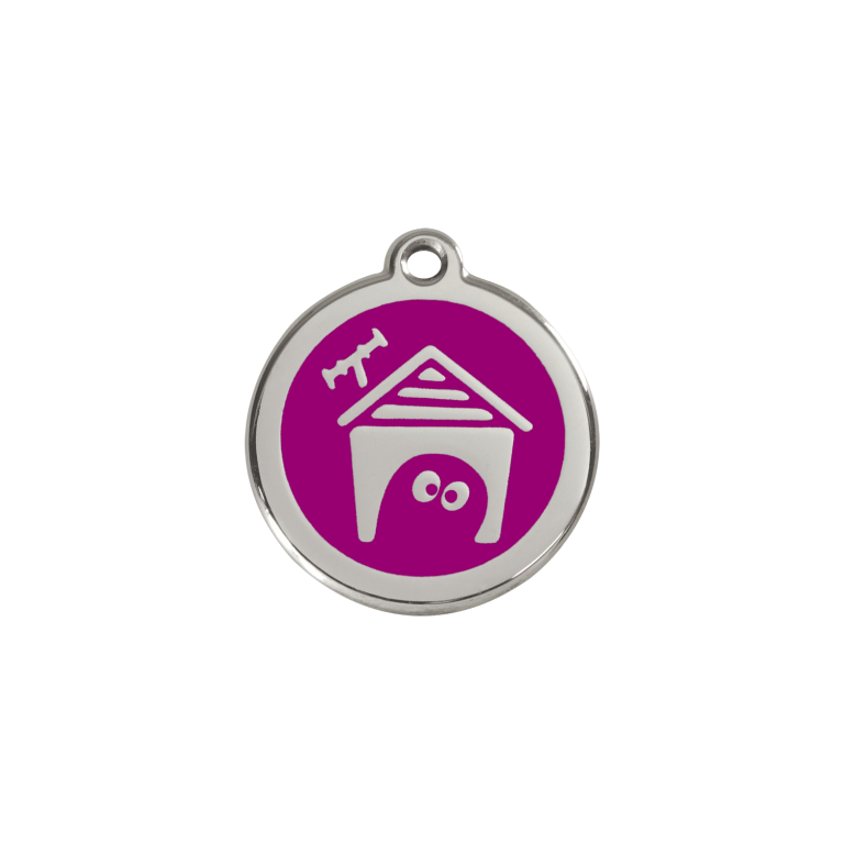 Vue avant - Médaille personnalisée pour chien/chat Red Dingo violet en émail et acier inoxydable - Talla S - Réf : 01-DH-PU-SM