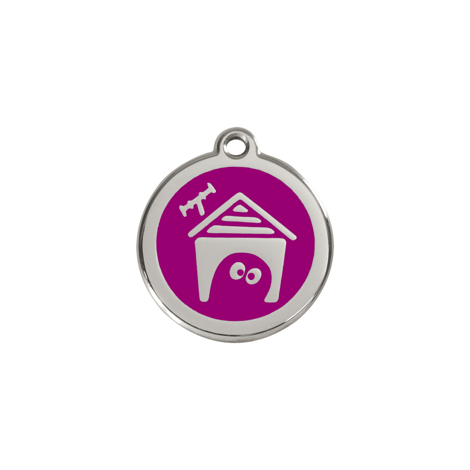 Vue avant - Médaille personnalisée pour chien/chat Red Dingo violet en émail et acier inoxydable - Talla S - Réf : 01-DH-PU-SM
