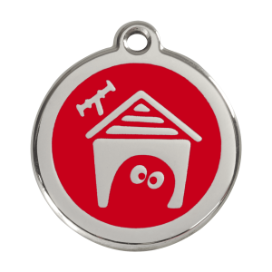 Placa para perro grande con caseta en esmalte rojo y acero inoxidable
