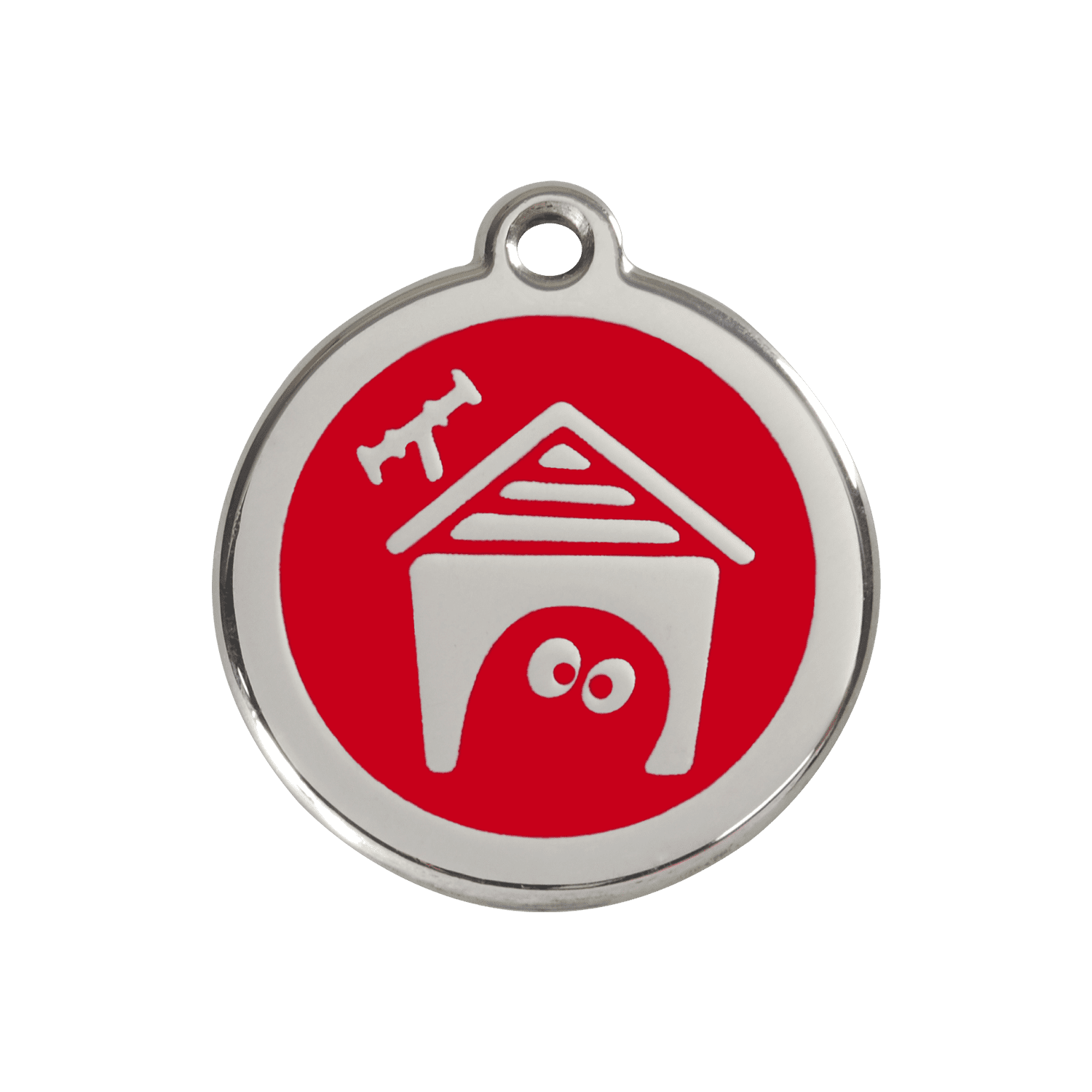 Vue avant - Médaille personnalisée pour chien Red Dingo en émail et acier inoxydable - Motif niche - Rouge - Talla M