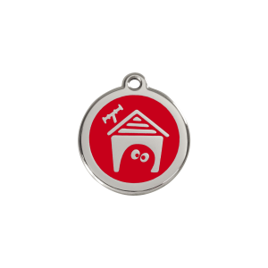 Placa identificativa roja con caseta para gato o perro pequeño - Talla S