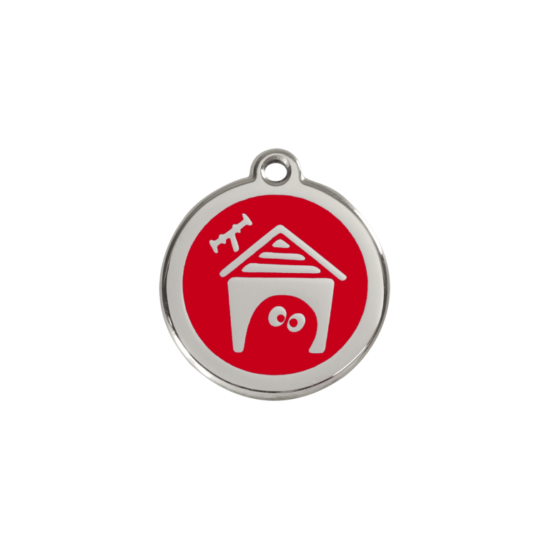 Vue avant - Médaille personnalisée pour chien/chat Red Dingo Émail/Acier inoxydable - Motif Niche - Rouge - Talla S