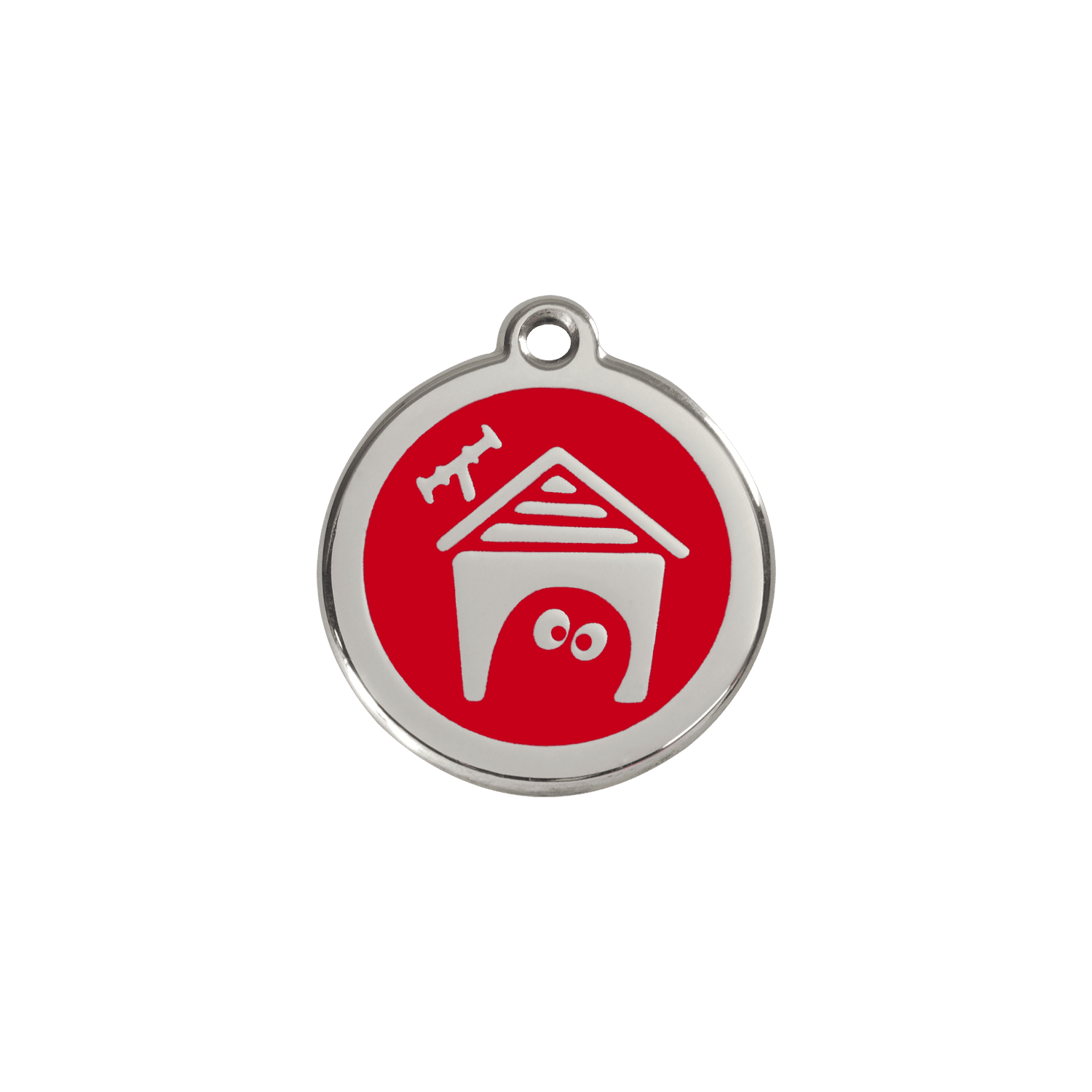 Vue avant - Médaille personnalisée pour chien/chat Red Dingo Émail/Acier inoxydable - Motif Niche - Rouge - Talla S