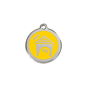 Placa identificativa amarilla para gato o perro pequeño en esmalte y acero inoxidable - Talla S
