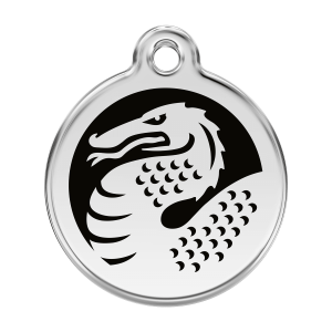 Placa para perro grande con diseño de dragón en esmalte y acero inoxidable