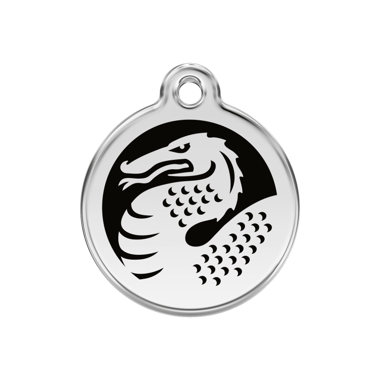 Vue avant - Médaille personnalisable pour chien en émail et acier inoxydable avec motif dragon - Red Dingo - Noir - Talla M