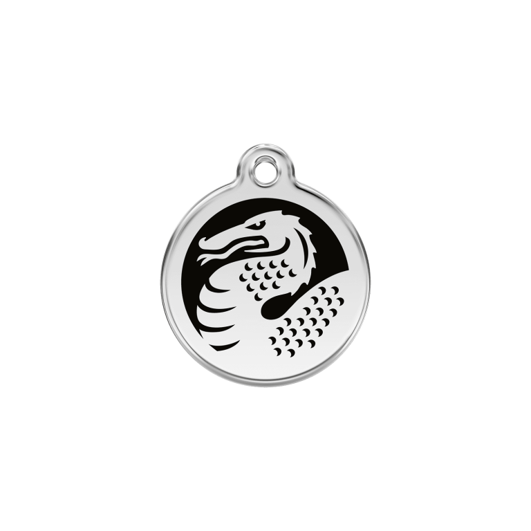 Vue avant - Médaille personnalisée pour chat en émail et acier inoxydable - Motif dragon - Red Dingo 01-DN-BB-SM