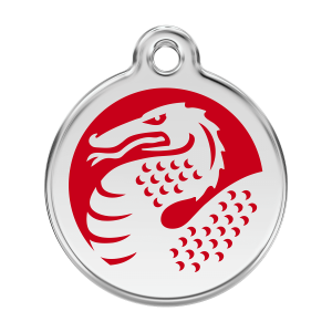 Placa para perro grande Dragon rojo en esmalte y acero inoxidable