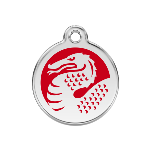 Placa para perro mediana Dragon rojo en esmalte y acero inoxidable