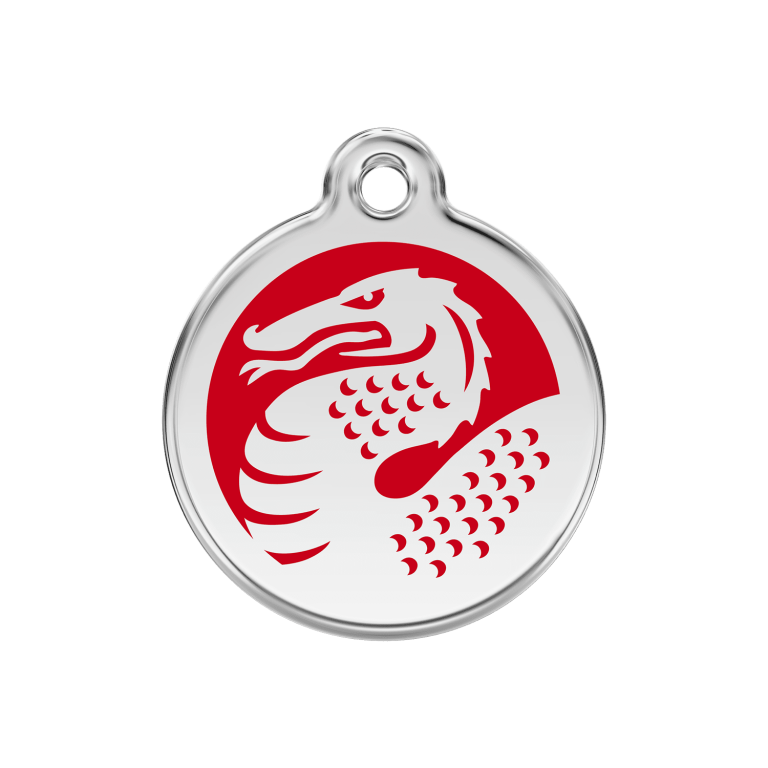 Vue avant - Médaille personnalisée pour chien Red Dingo Dragon en émail et acier inoxydable - Rouge - Talla M