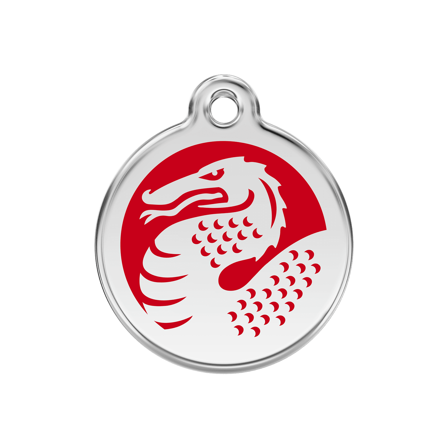 Vue avant - Médaille personnalisée pour chien Red Dingo Dragon en émail et acier inoxydable - Rouge - Talla M