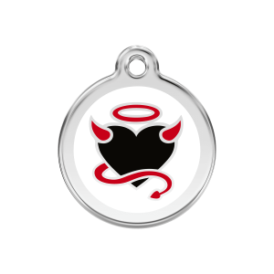Placa para perro mediana Blanco Diablo en esmalte y acero inoxidable