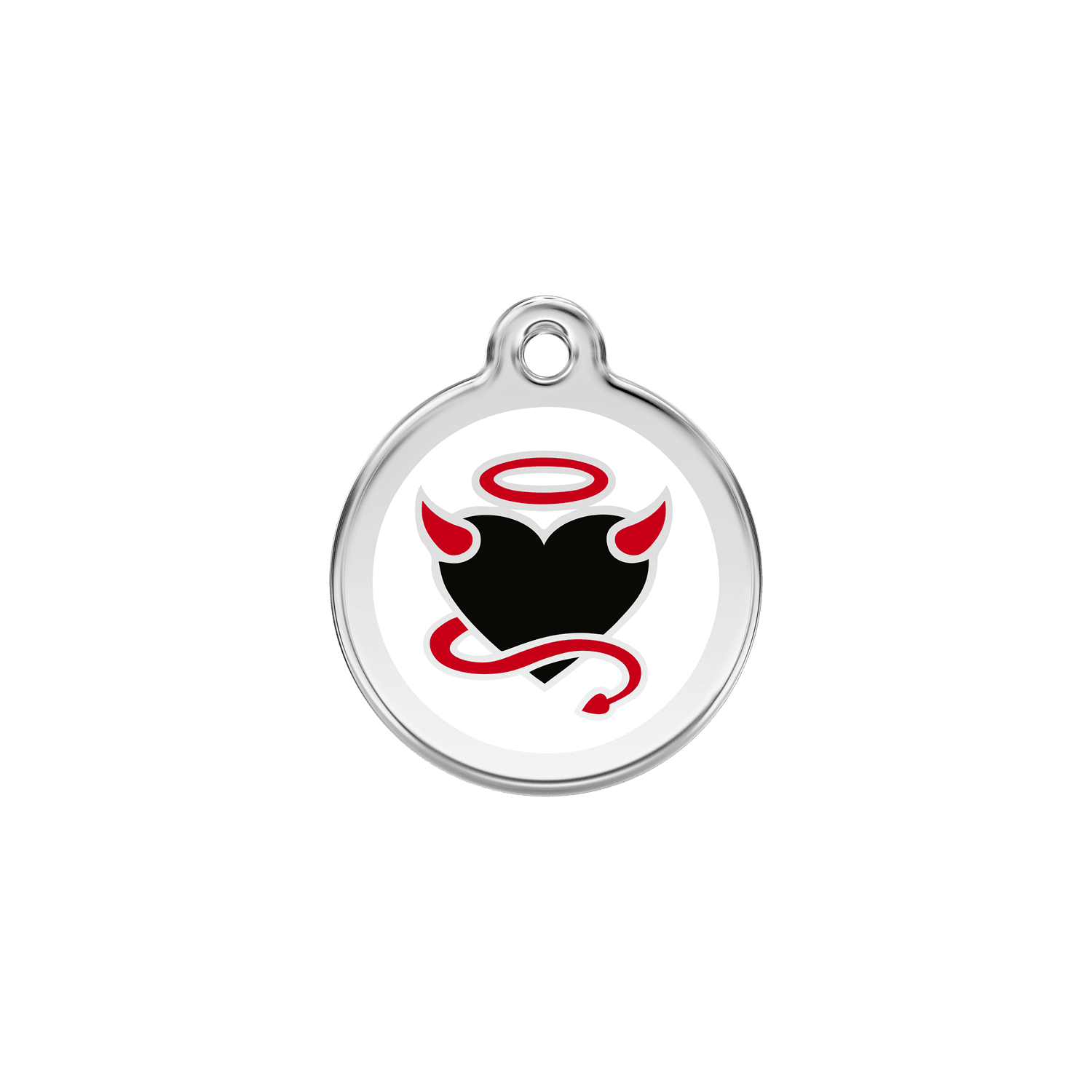 Vue avant - Médaille personnalisée pour chien/chat Red Dingo Émail et acier inoxydable - Motif Diable - Blanc - Talla S