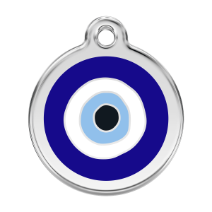 Placa para perro grande Mal de Ojo azul oscuro en esmalte y acero inoxidable