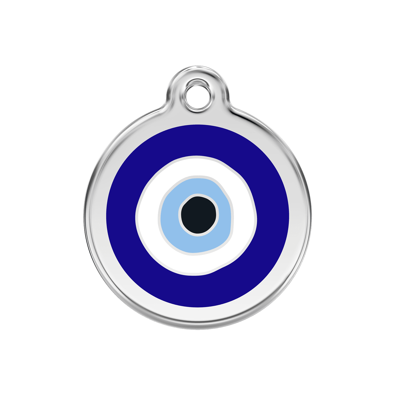 Vue avant - Médaille personnalisée pour chien/chat Red Dingo Émail/Acier inoxydable - Motif Mauvais ?il - Bleu foncé - Talla M