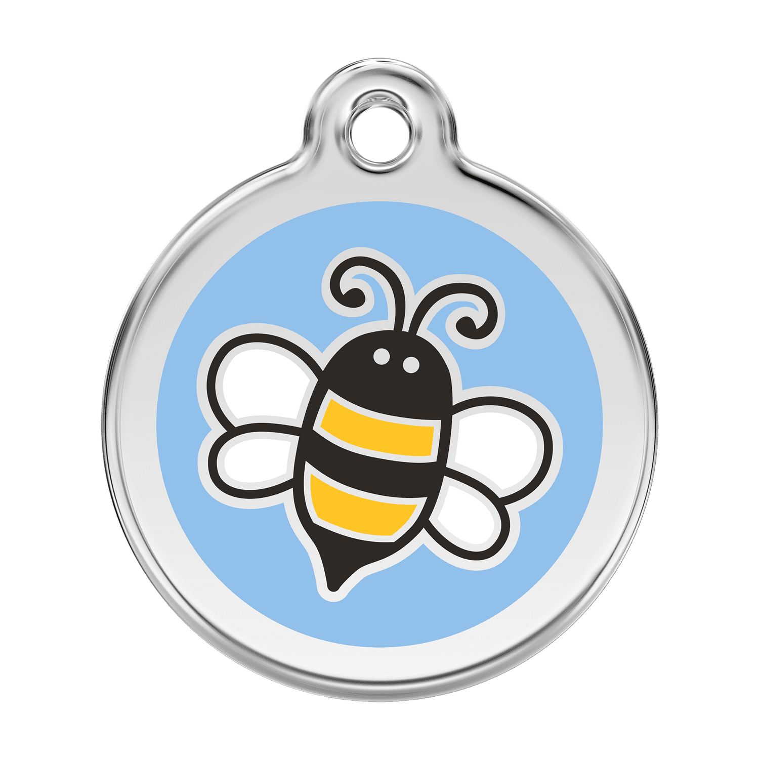 Vue avant - Médaille personnalisable pour chien Red Dingo Émail et acier inoxydable Bourdon Bleu clair - Talla L