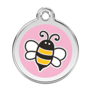 Placa para perro grande con abejorro rosa en esmalte y acero inoxidable