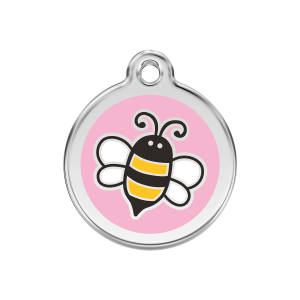 Placa para perro mediana con abejorro en esmalte rosa