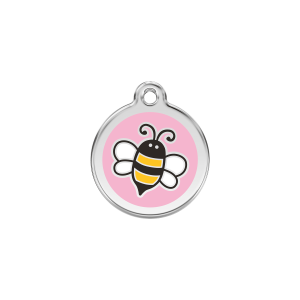 Placa para gato Abejorro Rosa en esmalte y acero inoxidable pequeña
