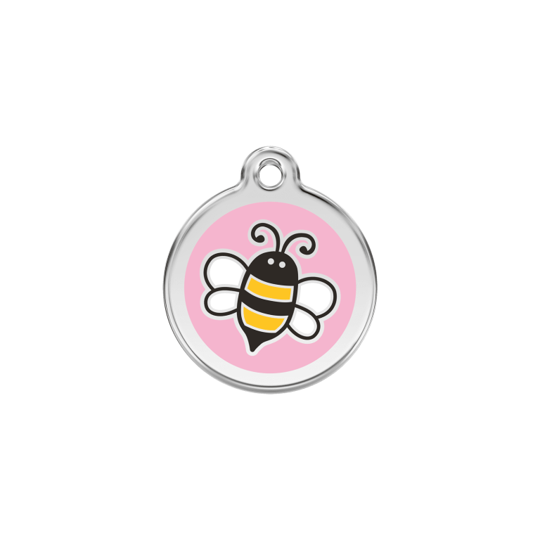 Vue avant - Médaille personnalisée en émail et acier inoxydable pour chat - Red Dingo - Bourdon rose - Talla S