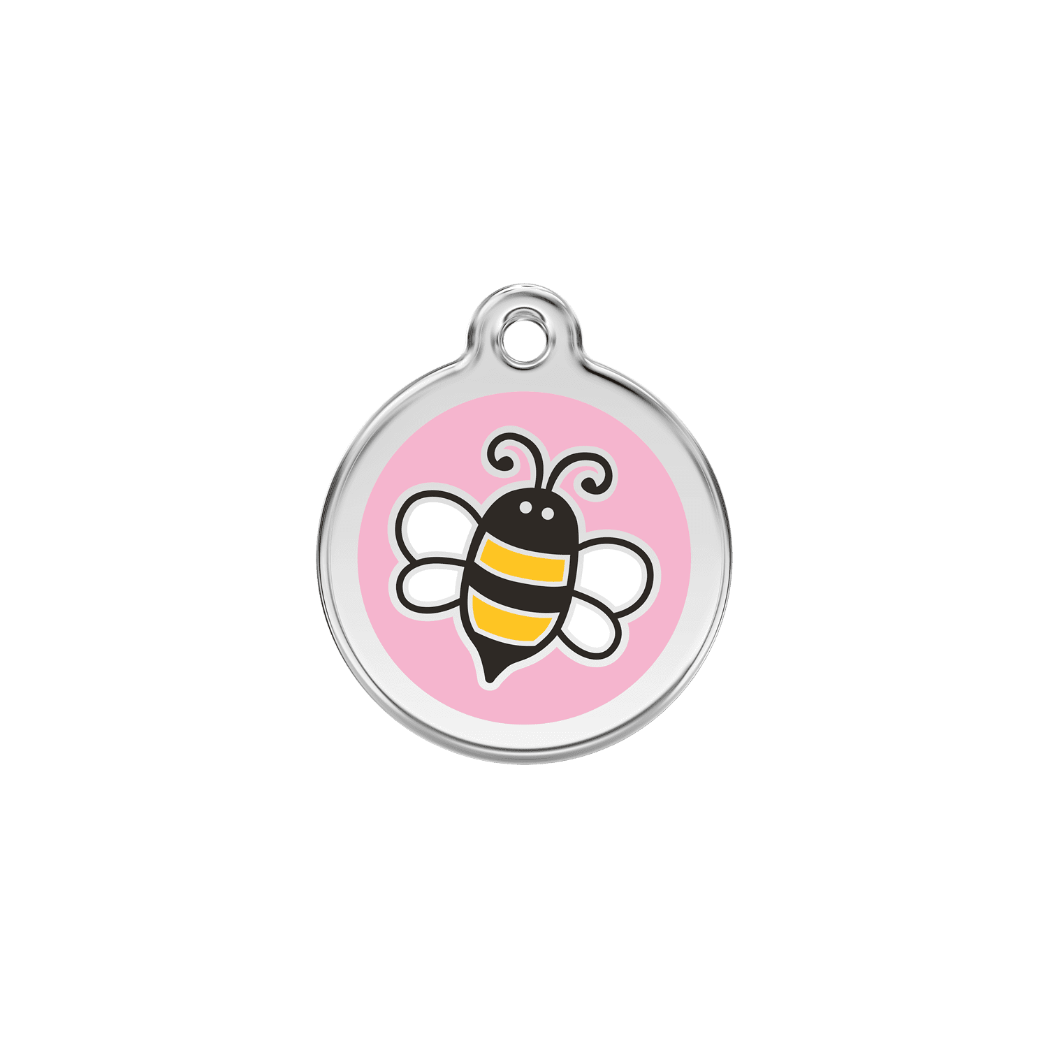 Vue avant - Médaille personnalisée en émail et acier inoxydable pour chat - Red Dingo - Bourdon rose - Talla S