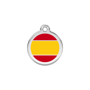 Placa para gato pequeña con bandera española en esmalte amarillo