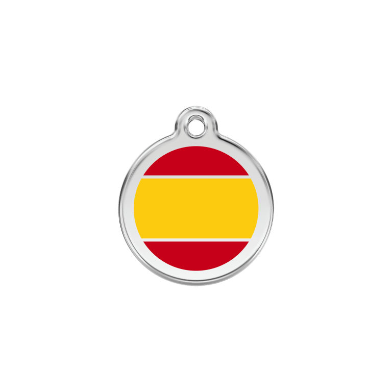 Vue avant - Médaille personnalisée pour chien/chat Red Dingo - Drapeau espagnol jaune - Talla S - 20.00mm - 7g