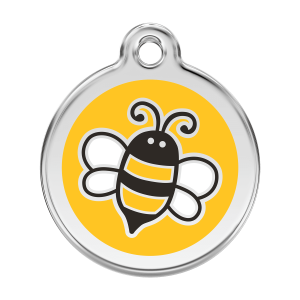 Placa para perro grande con abejorro amarillo en esmalte y acero inoxidable