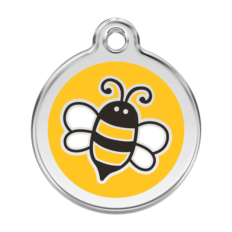 Vue avant - Médaille personnalisable pour chien - Red Dingo Émail et acier inoxydable Bourdon Jaune - Talla L
