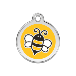 Placa para perro mediana con abejorro amarillo en esmalte y acero inoxidable