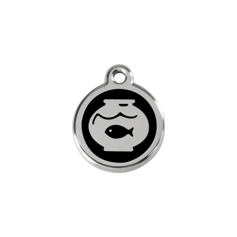 Vue avant - Médaille personnalisée en émail et acier inoxydable Red Dingo - Motif bocal à poissons - Noir - Talla S