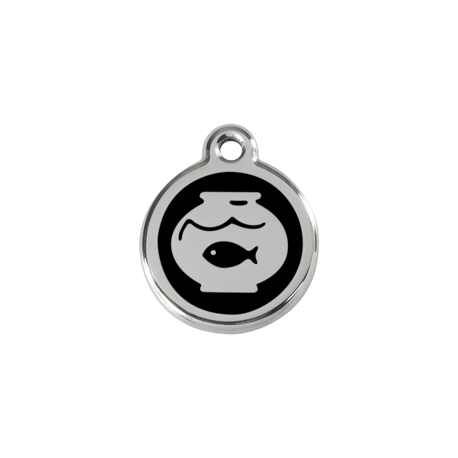 Vue avant - Médaille personnalisée en émail et acier inoxydable Red Dingo - Motif bocal à poissons - Noir - Talla S