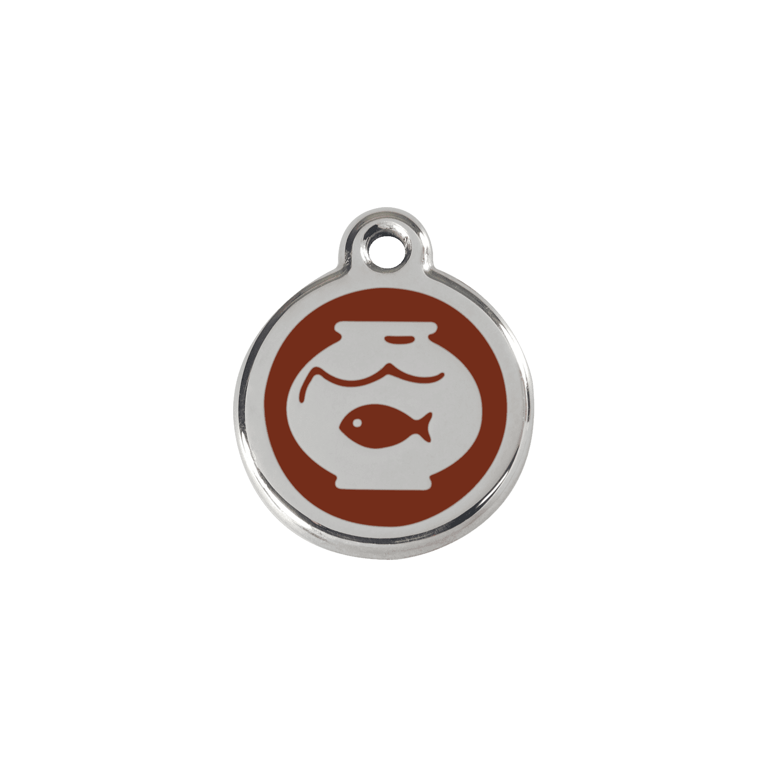 Vue avant - Médaille personnalisée pour chat en émail et acier inoxydable Red Dingo - Motif bocal à poissons - Brun - Talla S