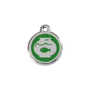 Placa para gato pequeña con diseño pecera en esmalte verde y acero inoxidable