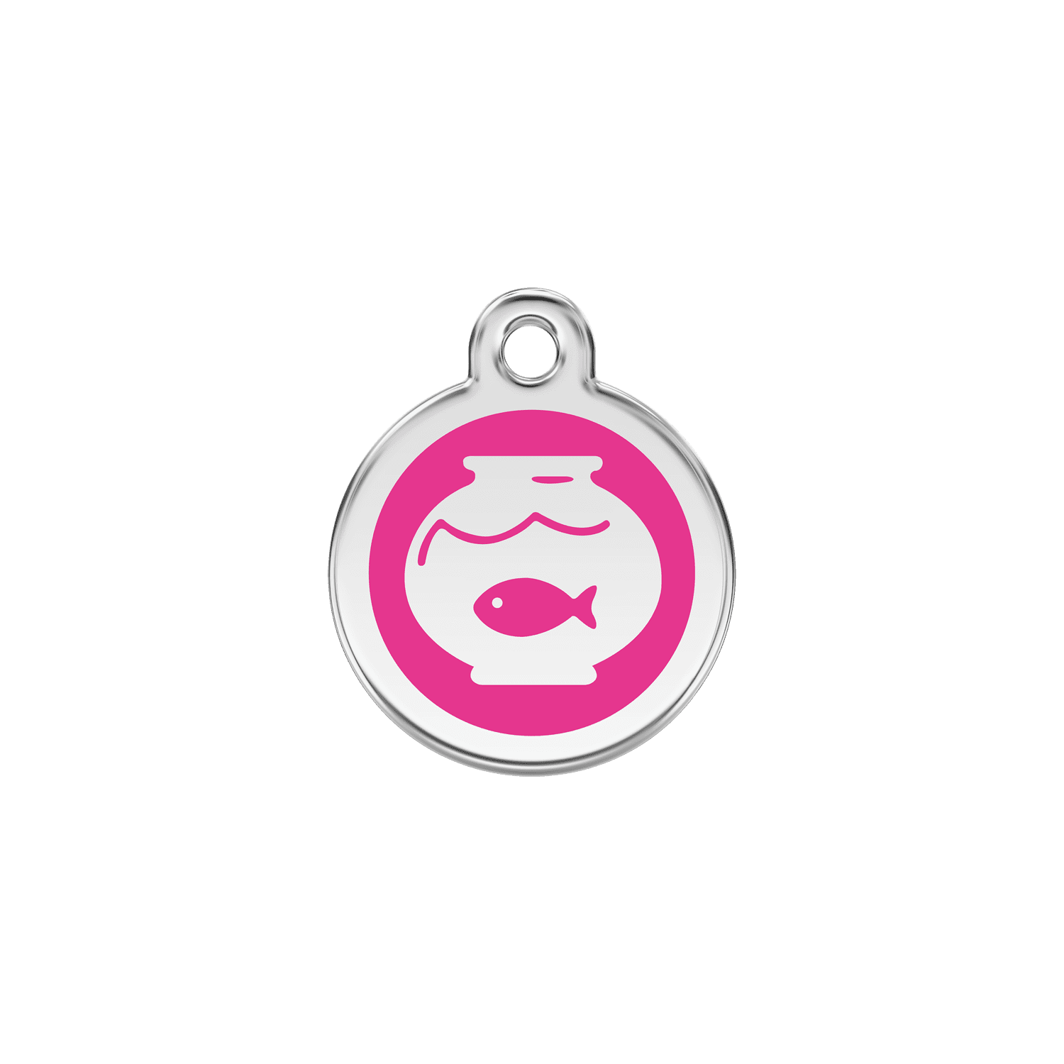Vue avant - Médaille personnalisée pour chien/chat Red Dingo Émail/Acier inoxydable - Motif bocal poissons - Rose vif - Talla S