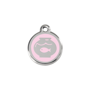Placa para gato pequeña con diseño pecera en esmalte rosa