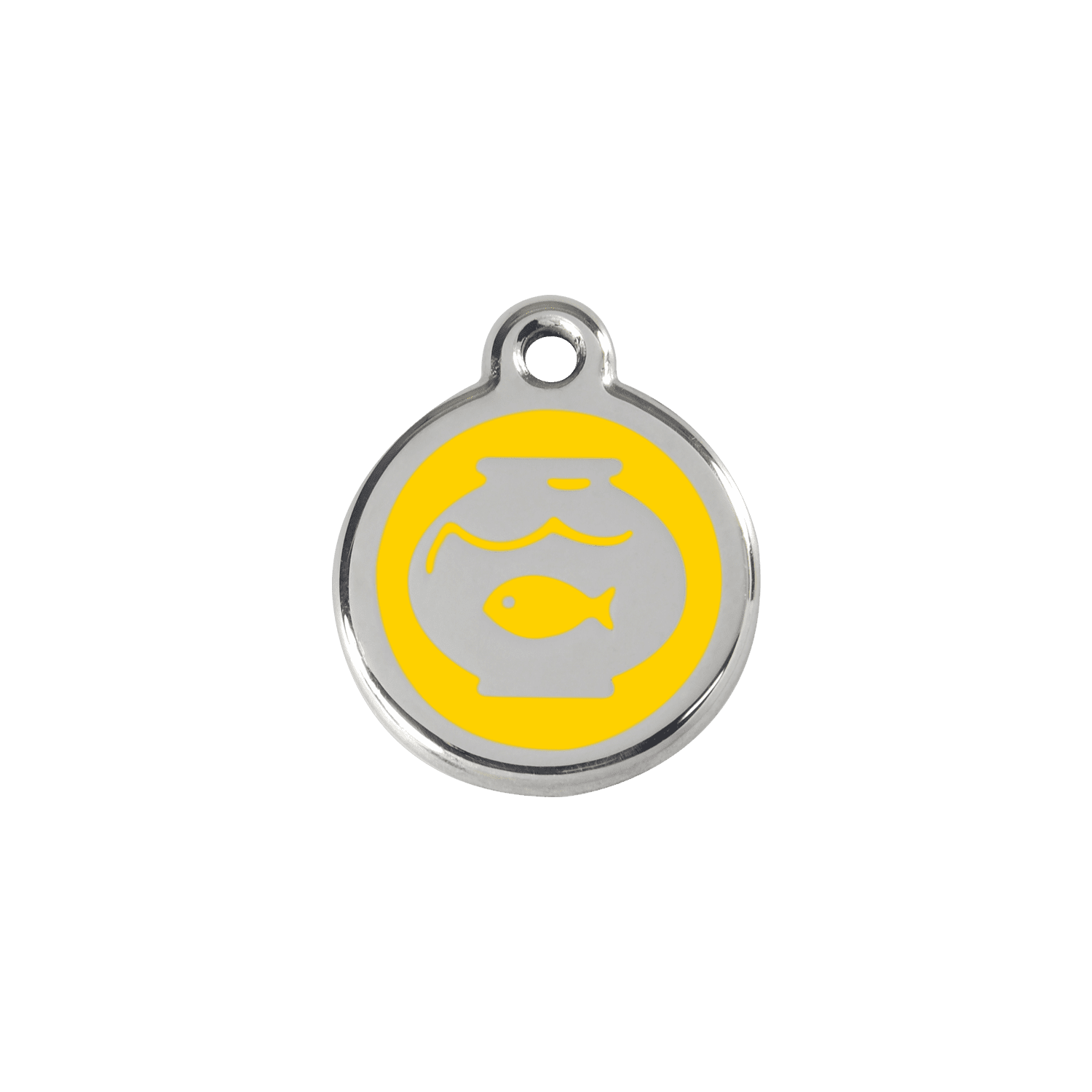 Vue avant - Médaille personnalisée pour chien/chat Red Dingo Émail/Acier Jaune - Motif Bocal Poissons - Talla S