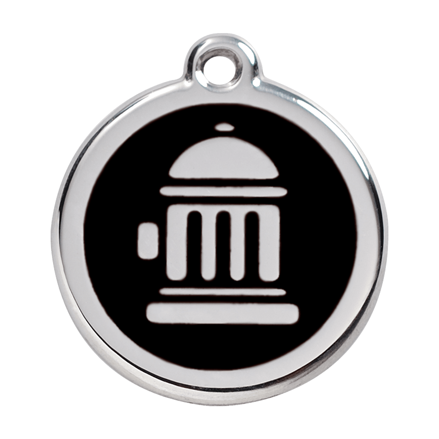 Vue avant - Médaille personnalisée pour chien Red Dingo Émail et acier inoxydable - Bouche d'incendie noir - Talla L