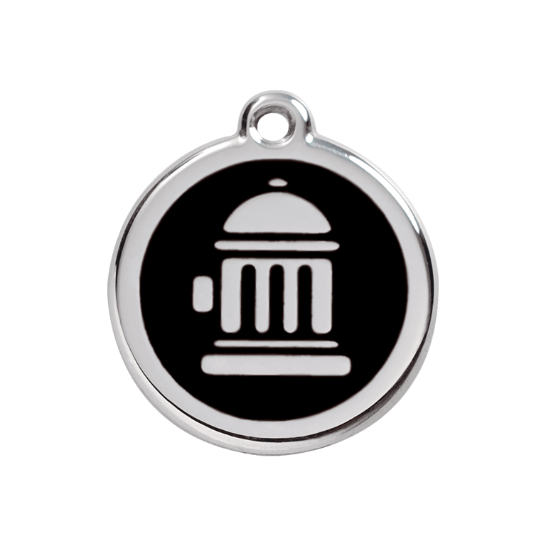 Vue avant - Médaille personnalisée pour chien Red Dingo Émail et acier inoxydable - Bouche d'incendie - Noir - Talla M
