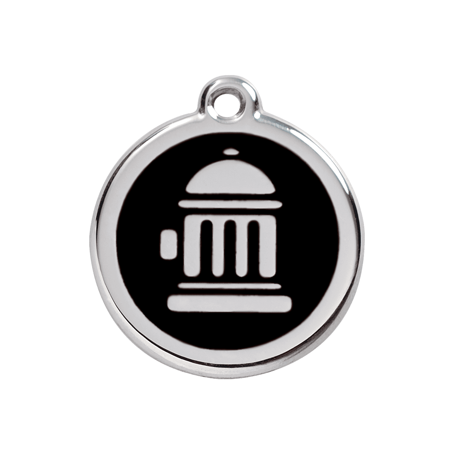 Vue avant - Médaille personnalisée pour chien Red Dingo Émail et acier inoxydable - Bouche d'incendie - Noir - Talla M