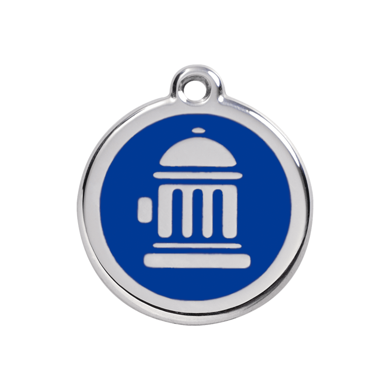 Vue avant - Médaille personnalisée pour chien ou chat - Red Dingo - Bouche d'incendie - Bleu foncé - Talla M