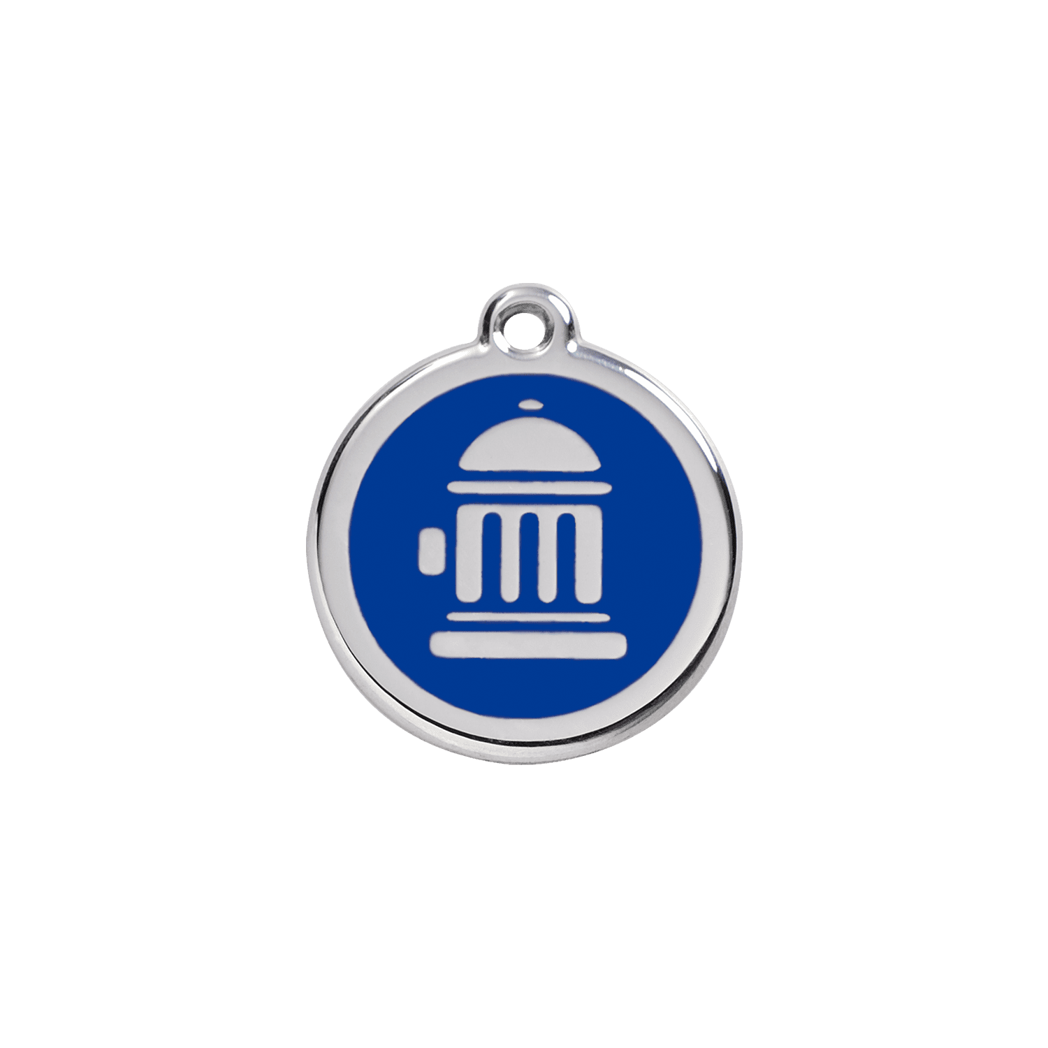 Vue avant - Médaille personnalisée pour chien/chat Red Dingo - Bouche d'incendie bleu foncé - Talla S - Gravure incluse