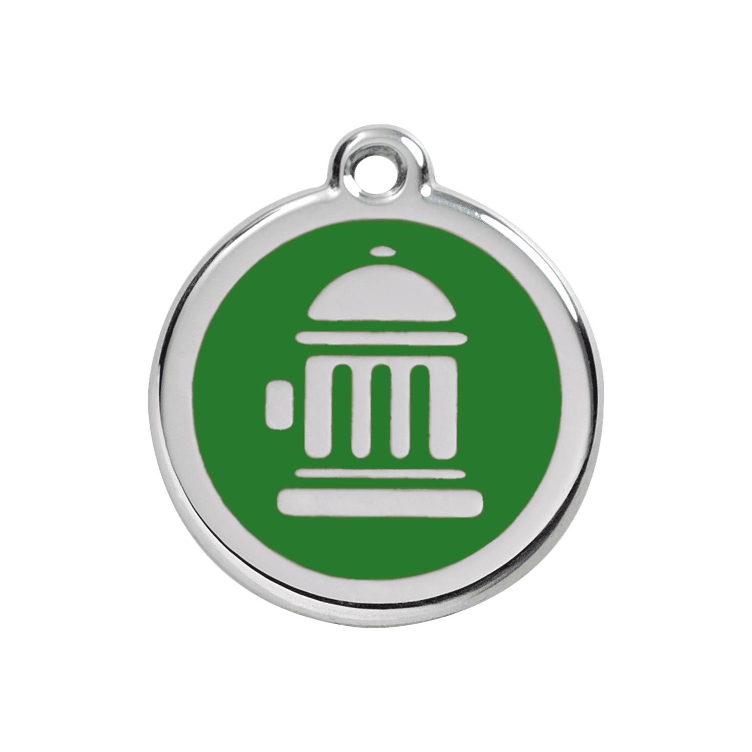 Vue avant - Médaille personnalisée pour chien Red Dingo Émail et acier inoxydable - Motif bouche d'incendie - Vert - Talla M