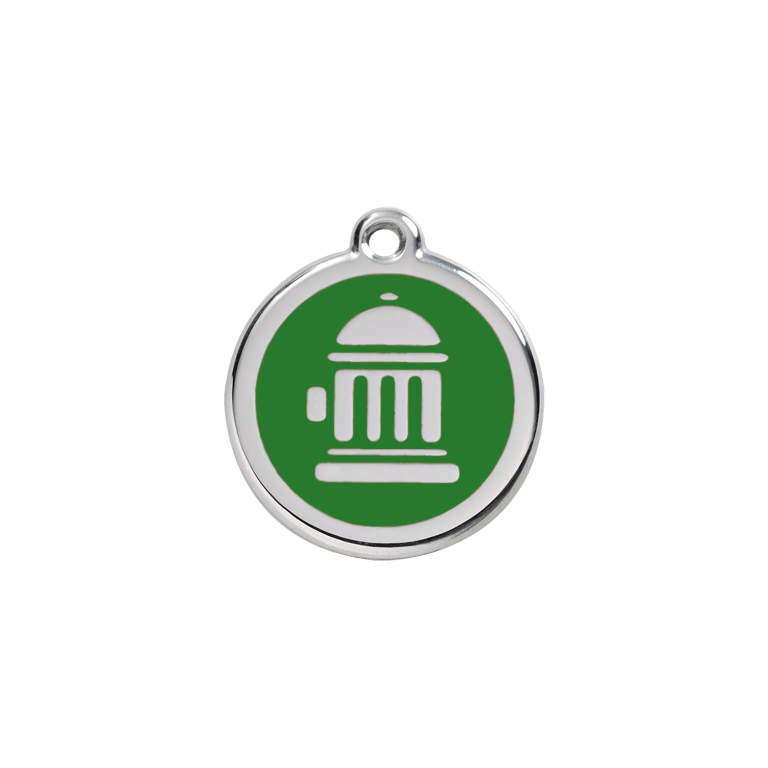 Vue avant - Médaille personnalisée pour chien/chat Red Dingo Émail et acier inoxydable - Bouche d'incendie vert - Talla S