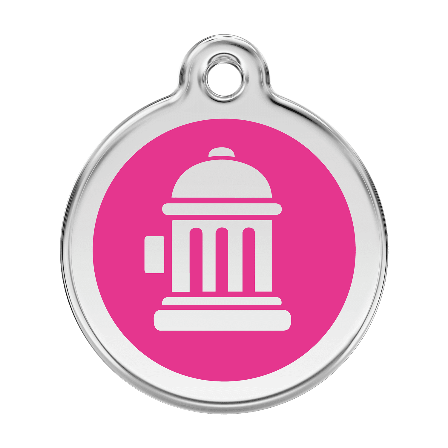 Vue avant - Médaille personnalisée pour chien Red Dingo Émail et acier inoxydable Bouche d'incendie Rose vif - Talla L