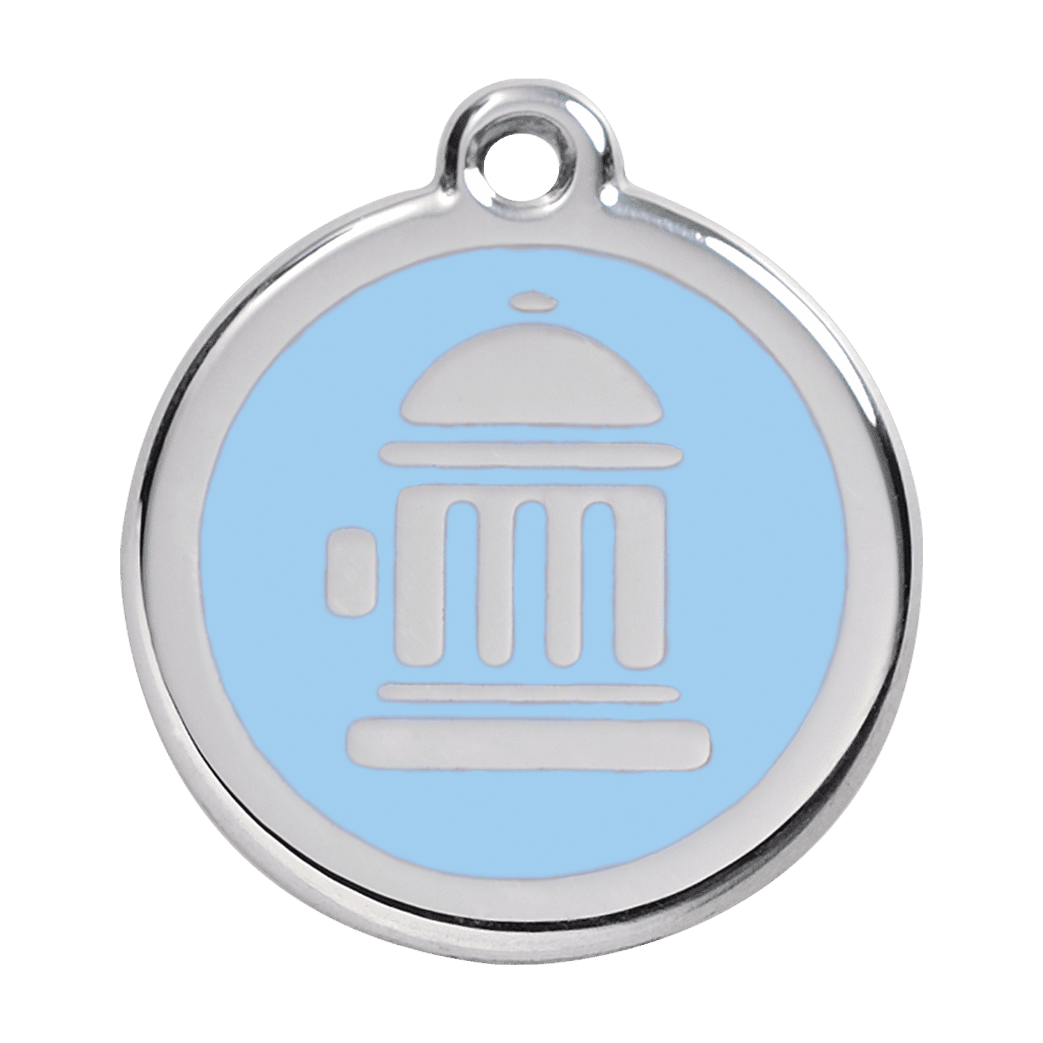 Vue avant - Médaille personnalisée pour chien Red Dingo Émail et acier inoxydable Bouche d'incendie Bleu clair - Talla L